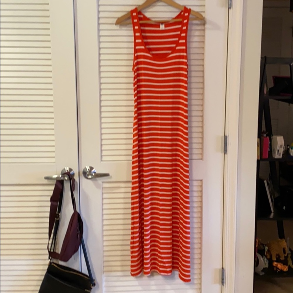 Orange and white striped maxi dress
